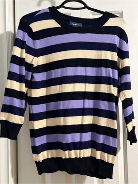 Modcloth Navy, Lavender & Cream Striped Crewneck Sweater